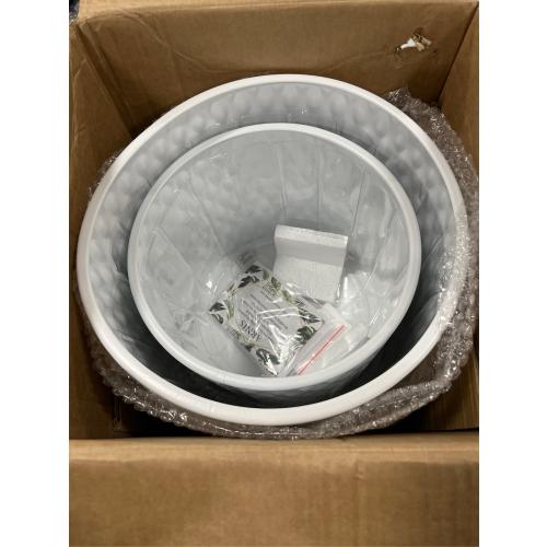 ARNIS Plants Pots with Stand,Set of 2 Flower Pots, Unique Mid Century Decorative Metal Flower Pots with Drainage,10.5&12.25 Inch, Grey and White