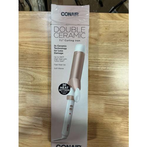 Conair Double Ceramic 1-1/2 Inch Curling Iron, 1.5-Inch Barrel Creates Soft Waves and Curls, Hair Curler for Use on Medium and Long Hair, White