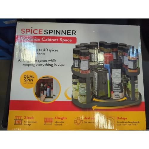 Allstar Innovations Spice Spinner Two-Tiered Spice Organizer & Holder That Saves Space, Keeps Everything Neat, Organized & Within Reach With Dual Spin Turntables- Grey