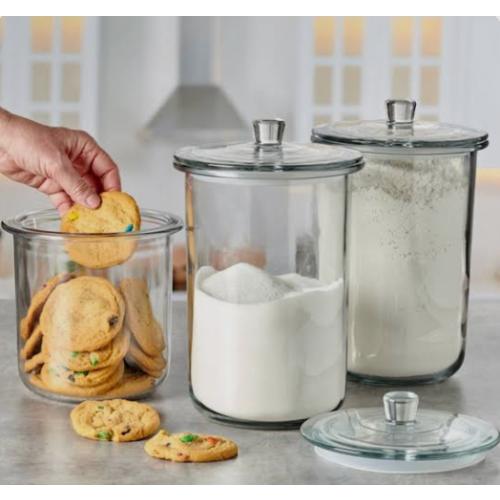 3pc Canister Sets for Kitchen Counter   Glass Cookie Jars - Food Storage Containers   - Flour, Sugar, Coffee,