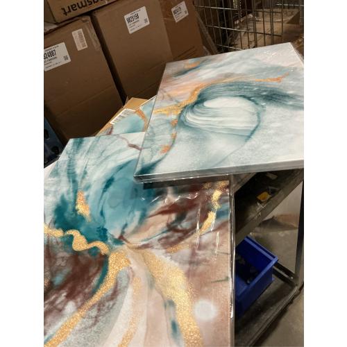 Turquoise and Gold Canvas Print Abstract Wall Art Watercolor Painting Marble Vortex Picture for Living Room Bedroom Kitchen Home Office Decor