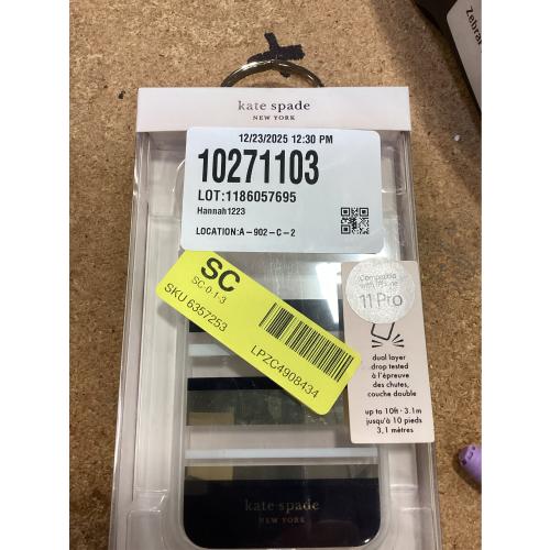 kate spade new york Defensive Hardshell Case (1-PC Comold) for iPhone 11 Pro, Park Stripe Gold Foil/Black/Cream/Cream Bumper/Clear