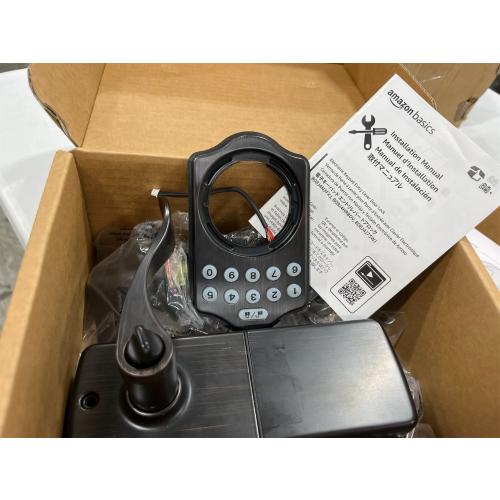 Amazon Basics Electronic Keypad, Keyless Entry Door Lock Deadbolt with Handle Set, Key Pad Front Door with Knob, Door Locks for Front Door, Door Handle, Oil Rubbed Bronze, 1-Pack