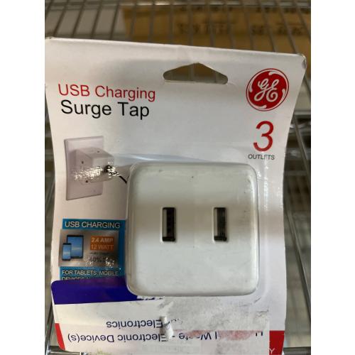 Power Gear 3-Outlet Grounded Cube Tap with 2 USB Ports 2.4A Surge 245J White