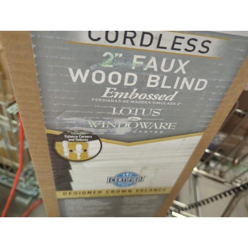 Size 34x60 Color White Lotus & Windoware Cordless 2 Faux Wood Room Darkening Horizontal Blind, 34 W x 60 L, Bright White, Embossed