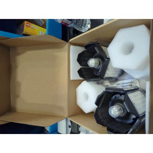 Black Adiding LED Garage Ceiling Light, 2 Pack 40000Lm Bright Screw into E26 E27 Socket LED Basement Lighting, 6 1 Deformable Panels, Daylight 6500K for Pole Barn Workshop Attic Porch Storage Room Low Bay