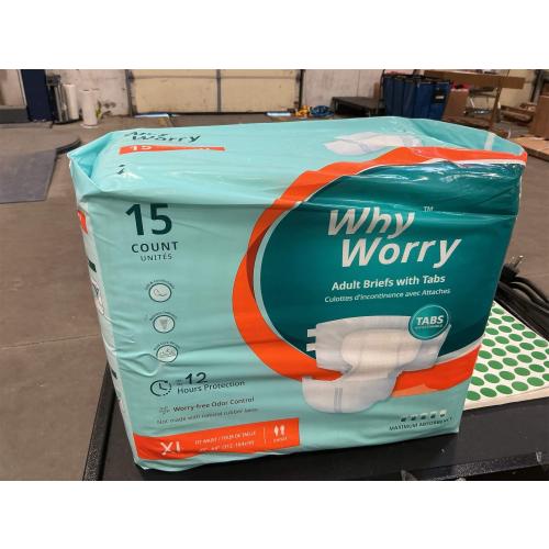 WhyWorry Adult Diapers with Tabs, Disposable Incontinence Briefs for Women & Men with Maximum Absorbency, Adult Briefs for Incontinence Overnight, Odor Control, Unisex, XLarge, 15 Count
