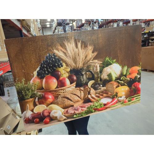 Food Wall Art Fruit Canvas Dining Room Brown Picture Kitchen Wall Decor Various Fruit Bread in Basket On The Table Picture Print On Canvas Food for Living Room Office Home Decor