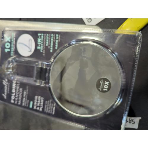 Folding Hand Held 10x Magnification Mirror