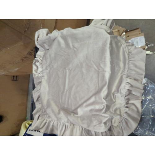 Jemiipee Velvet Ruffle Throw Pillow Covers Couch, Set of 2 Decorative Pillowcases with Ruffles 20x20 Inch Solid Color Shabby Chic Farmhouse Cushion Cover for Living Room Sofa Bed, Light Tan