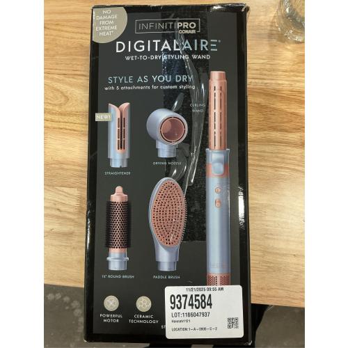 INFINITIPRO by CONAIR DigitalAIRE Multi Hair Styler, Air Styling System for Curls, Waves, Blowouts & Volume, 4 Attachments to Personalize Your Look Plus Storage Bag, Light Blue