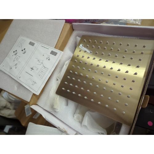 GGStudy Shower Faucet Set, Brushed Gold Tub Shower Faucet with 8 Inch Square Rainfall Shower Head and Tub Spout Shower Tub Faucet Set Complete Included Shower ValveTub Shower Trim Kit