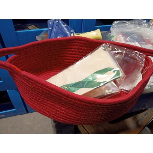 Woven Basket with Gift Bags and Ribbons, 14X 10 X 6 Storage Basket Red | Gift Storage Organizer Basket Bin Shelf Shelves Cotton Rope Basket for Nursery, Pet Toys