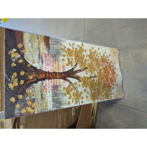 zoinart 3D Modern Oil Paintings, Gold Fortune Tree Painting, Abstract Vertical Canvas Wall Art, Floral Wall Painting for Dining Room Hallway Living Room Wall Decor 48x24 Inches