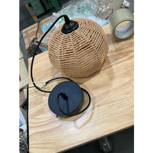 Mini Hemp Rope Woven Pendant Light Woven Light Fixture Boho Chandelier Light Fixture Wicker Pendant Light Rattan Light Pendant Dome Wicker Chandelier for Bedroom Kitchen Island(Bulb Incl.)