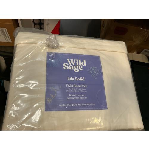 Wild Sage Brushed Cotton Percale 300-Thread-Count Twin Sheet Set in Coconut Milk