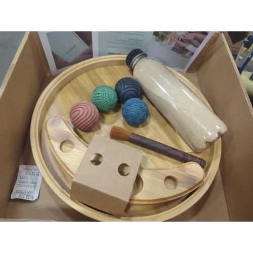 ENSO Zen Garden for Desk, Japanese Bamboo Sand Tray Therapy Kit | Lead-Free Granite Stone, Patented Elemental Design, 1-Inch Deep Bamboo Base, Includes Rake and Brush, Adult and Kids Use