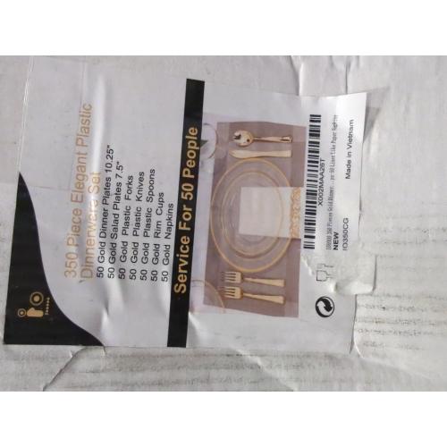 I00000 50 Guests Clear Gold Plastic Plates, Gold Disposable Dinnerware Set Includes: 100 Plastic Plates, 50 Silverware Set, 50 Disposable Cups, 50 Napkins Perfect for Party & Wedding