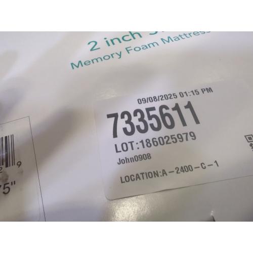 Size twin Color White Therapedic - 2 Inch Swirl Gel Memory Foam Mattress Topper TWIN 75 L x 39 W.