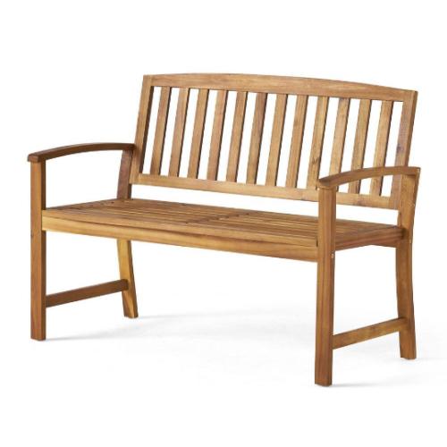 Teak 48.8 in. Acacia Wood Outdoor Bench with Curved Backrest and Arch Armrest Garden Bench 2-Person Patio Benches