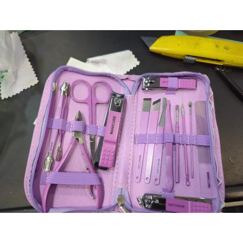 Manicure Set 16Pcs Professional Stainless Steel Pedicure Kit Mens Grooming Kit Fingernail & Toenail Clippers Set Manicure Kit with Luxurious Travel Bag, Sharp Nail Scissors and Clipper (Purple)