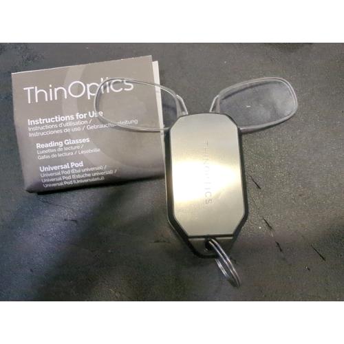 Black and Silver ThinOptics Armless Reading Glasses with Keychain Case -  2.00 - Black/Silver