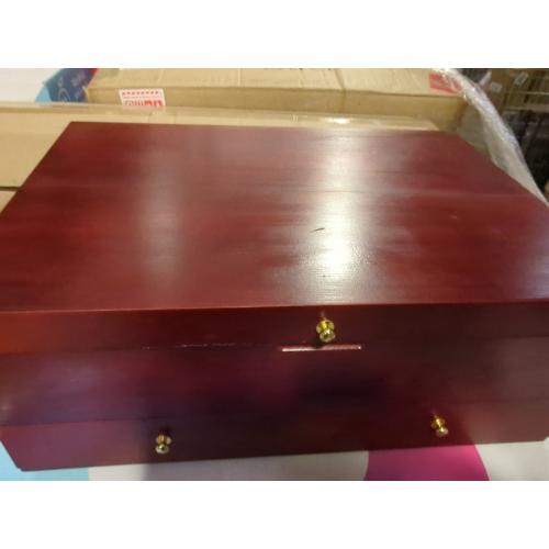 Silverware Storage Box, Kitchen Drawer Organizer, Drawer-containing flap-type storage box, Wood Chest, with Tarnish Proof Felt Lined, Storage Silver Chest for Kitchen (2 layer)
