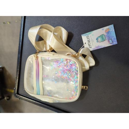 Clear Crossbody Bags for Women Girls Stadium Approved Sling Pack Bag Shoulder Belt Purses Kids Transparent Chest Backpack Daypack Small Waist for Sports,Beach,Events,Concerts,Beige