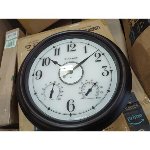 CLXEAST Illuminated Indoor Outdoor Clocks Waterproof 18 inch with Smart Night Light Sensor,Large Wall Clock with Thermometer & Hygrometer,Oil Rubbed Bronze Black,House Warming Gifts New Home