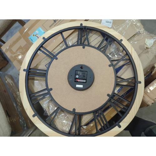 Montoire 24 Inch Wooden Farmhouse Wall Clock, Extra Large for Living Room Decor - Big Rustic Wood Large Round Wall Clock 24 Inches or Larger, Battery Operated with Decorative Roman Numerals