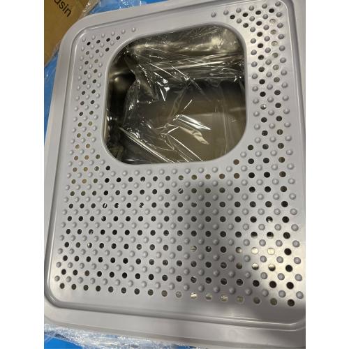 RIZZARI Stainless Steel Cat Box: Enclosed Design with High Walls - Light Gray - Large Litter Pan for Odor Control Indoors