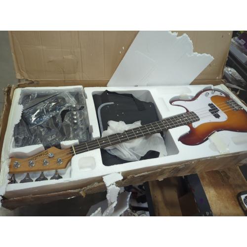 GLARRY Full Size Electric Bass Guitar Beginner Kit 4 String Exquisite Basswood Bass with 20W AMP, Cable, Strap, Bag and Accessories (Sunset, 39Right Handed)