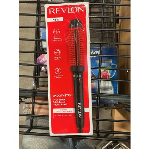 REVLON New and Improved SmoothStay Coconut Oil-Infused Heated Hair Styling Brush | 1” Barrel for Voluminous, Shiny Results (Black/Red)