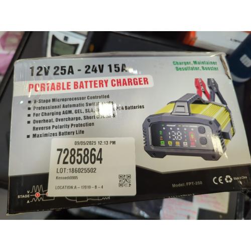 Black and Red 25A Battery Charger, 2/8/20/25 Amp 12V/24V LiFePO4 Lead Acid Fully Automatic Battery Maintainer with Engine Start, 8-Stage Car Battery Trickle Charger, Desulfator for AGM,STD,Gel,Deep Cycle Batteries