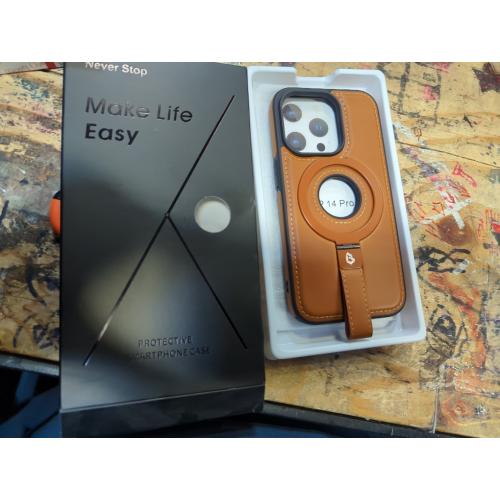 for iPhone 14 Pro Max Case Leather | iPhone 15 Pro Max Leather Case with Stand | Compatible with MagSafe with Magnetic Ring Grip Holder