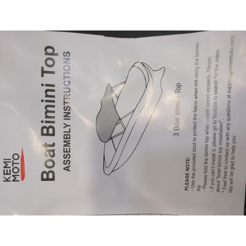 3-4 Bow Bimini Boat Top Cover Sun Shade Boat Canopy Waterproof 1 Inch Stainless Aluminum Frame 46 Height with Rear Support Poles and Storage Boot 6 Colors -11 Sizes