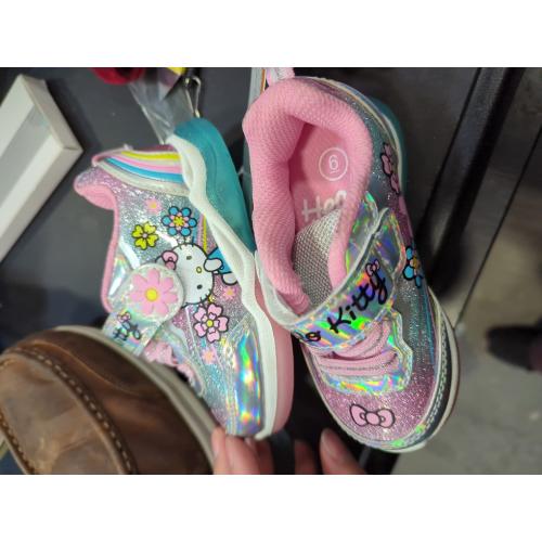 Size 6 Toddler Hello Kitty Athletic Sneakers - 6T: Hook & Loop Closure, Elastic Laces, Animal Prints, Textured Outsole, CR2032 Battery