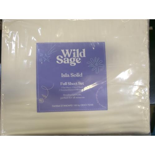 Coconut Milk Full Size Wild Sage Brushed Cotton Percale 300-Thread-Count Full Sheet Set in Coconut Milk