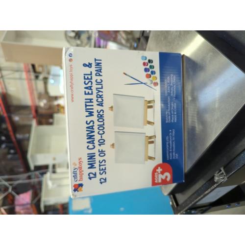 Mini Canvas and Easel Set with 10 Colors Acrylic Paint in Bulk Set of 12 - Kids Art Party Favors & Party Supplies - 4x4 Small Canvases for Painting with Mini Easel - Paint for Kids