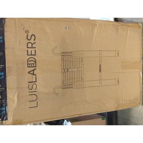 Silver 12.5ft Telescoping Ladder, LUISLADDERS Aluminum Telescopic Extension Ladder One-Button Retraction with Hooks EN131 330lbs Max Capacity, Multi Purpose Collapsible Ladder for RV or Outdoor Work