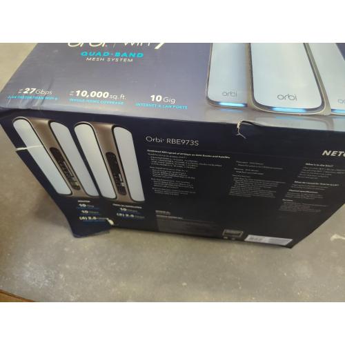 NETGEAR Orbi 970 Series Quad-Band WiFi 7 Mesh Network System (RBE973S), Router   2 Satellite Extenders, Security Features, Up to 27Gbps, Covers Up to 10,000 sq. ft., 200 Devices, 10 Gig Internet Port