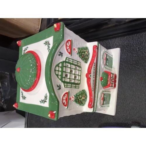 Spode Christmas Tree Miniature Village Figural Decoration, LED Lighted Christmas Village Set, Ceramic Holiday Decor - Dolomite Collectible for Indoor Display (Theatre)