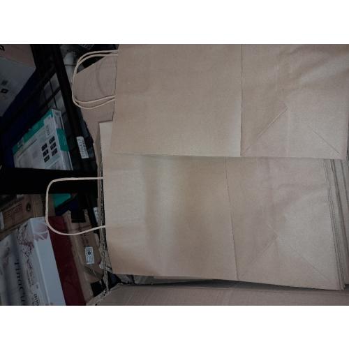 Oikss 100 Pack 8x4.75x10 Inch Medium Brown Kraft Paper Bags with Handles Bulk for Wedding Birthday Party Favors Grocery Retail Shopping Business Goody Craft Gift Bags Sacks (Plain Natural 100 Count)