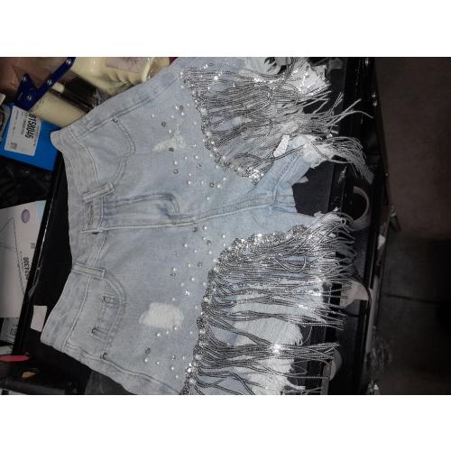 Women's Summer Shorts Beaded High Waisted Wide Leg Denim Shorts Casual Solid Color Jeans size small