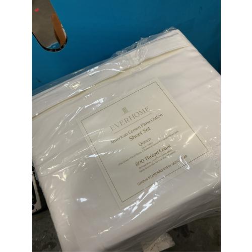 Everhome PimaCott Sateen Embroidered 800-Thread-Count Queen Sheet Set in Microchip