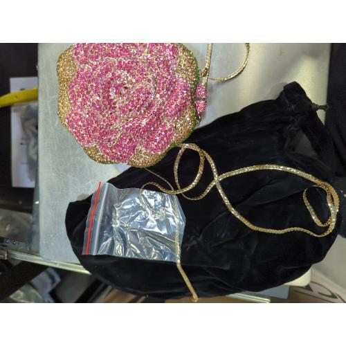 Boutique De FGG Rose Crystal Clutch Purse Women Flower Evening Bag Wedding Party Prom Bridal Rhinestone Floral Handbag,Mini