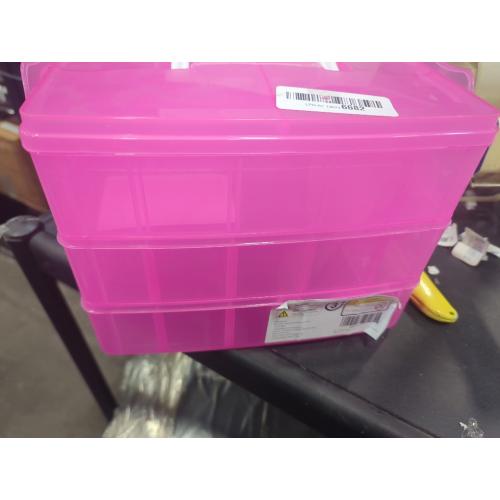 Size 3 tier Color Pink Bins & Things Clear 3-Tier Stackable Storage Containers with Lids - 18 Adjustable Compartments for Bead - Organizing Drawers for Jewelry, Kids Toys, Makeup