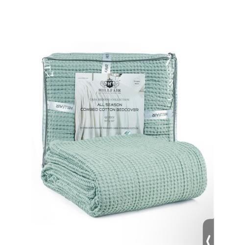 HILLFAIR 100% Soft Premium Combed Cotton Thermal Queen Blanket - Cozy Warm Bed Throw for All Seasons - green