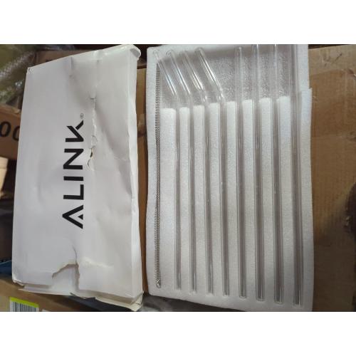 ALINK Short Glass Straws, 6 in x 10 mm Clear Straws for Cocktails, Whiskey, Coffee, Pack of 8 with Cleaning Brush