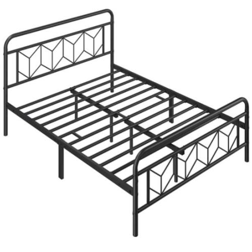 Yaheetech Black Twin Metal Platform Bed Frame Mattress Foundation with Diamond Pattern Headboard
